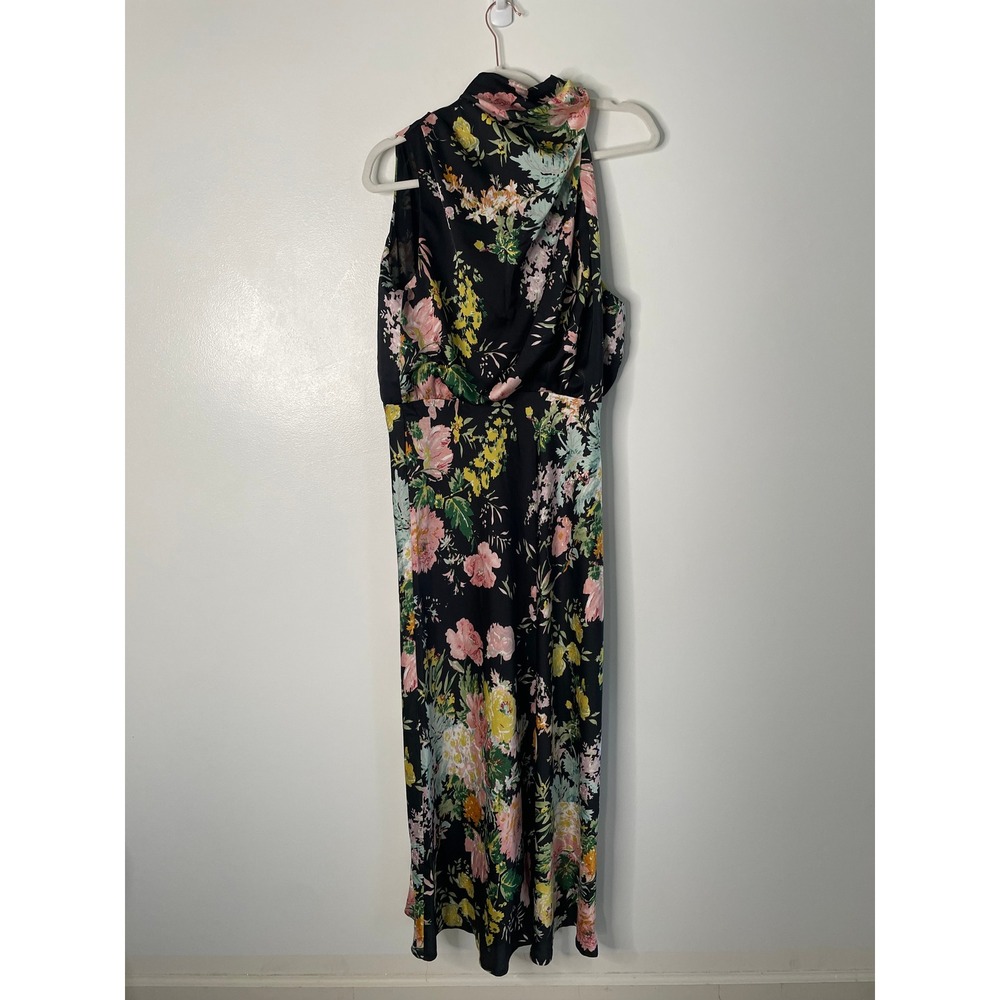 Petal + Pup Anabelle Dress Large Halter High Neck Black Floral Midi Garden Party - Picture 2 of 9